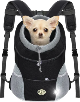 Pet Backpack Carrier for Small Dogs & Cats - Front-Folded Travel Backpack with Ventilation Mesh & Harness-Like Zipper Lock