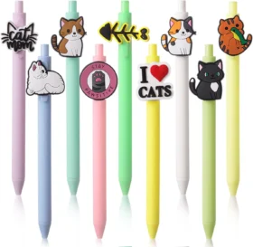 9 pcs Cat Ballpoint Pens Fun Black Ink Fancy Pens Fine Point Smooth Writing Pens for Women Adult Work Coworker Teacher Journalin